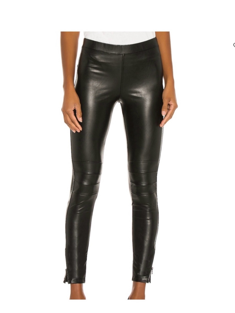 David Lerner Black Faux vegan Leather Moto Leggings with ankle zip